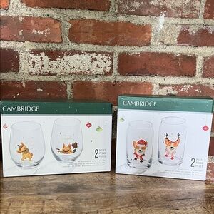 Cambridge Holiday Stemless Wine Glass Set